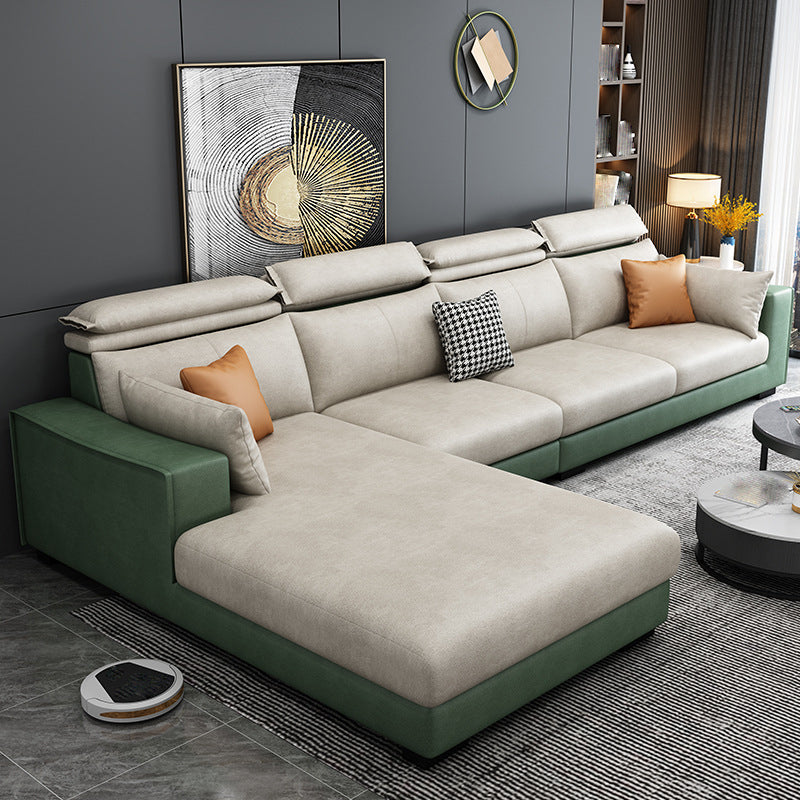 Faux Leather L-Shape Sectional Recessed Arm Sofa and Chaise with Pillowed Back Cushions