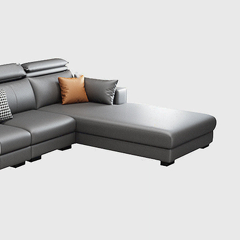 Faux Leather L-Shape Sectional Recessed Arm Sofa and Chaise with Pillowed Back Cushions