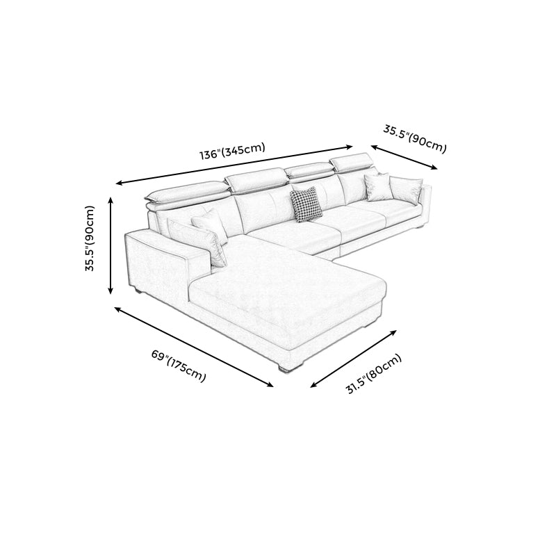 Faux Leather L-Shape Sectional Recessed Arm Sofa and Chaise with Pillowed Back Cushions