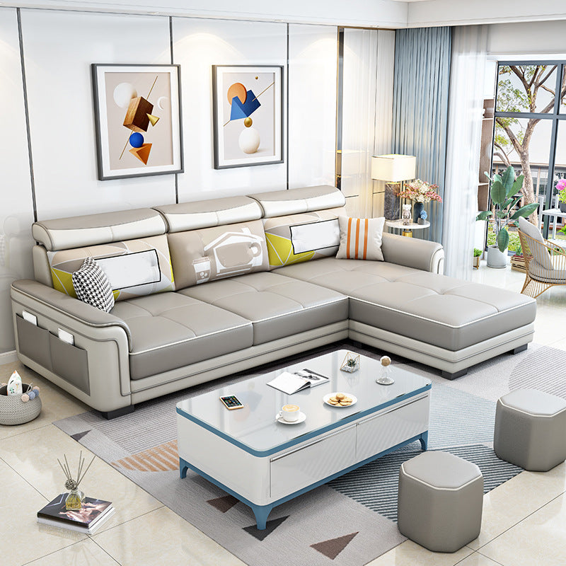 3-seat Pillow Top ArmSectionals Faux Leather Sofa and Chaise with Storage