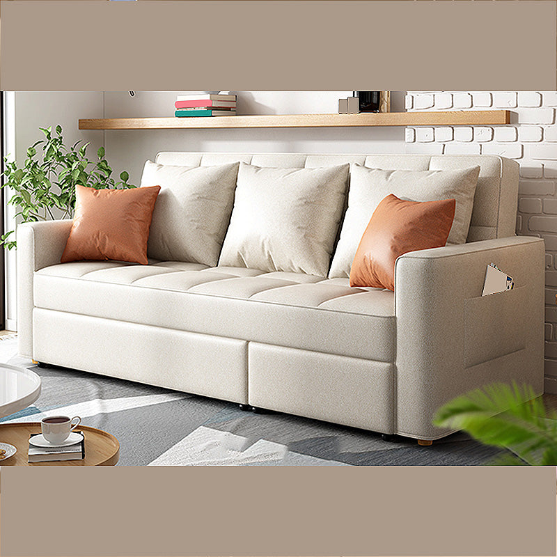 Square Arm Cream Cushion Back Sectionals Contemporary Stain-Resistant Chaise Sofa