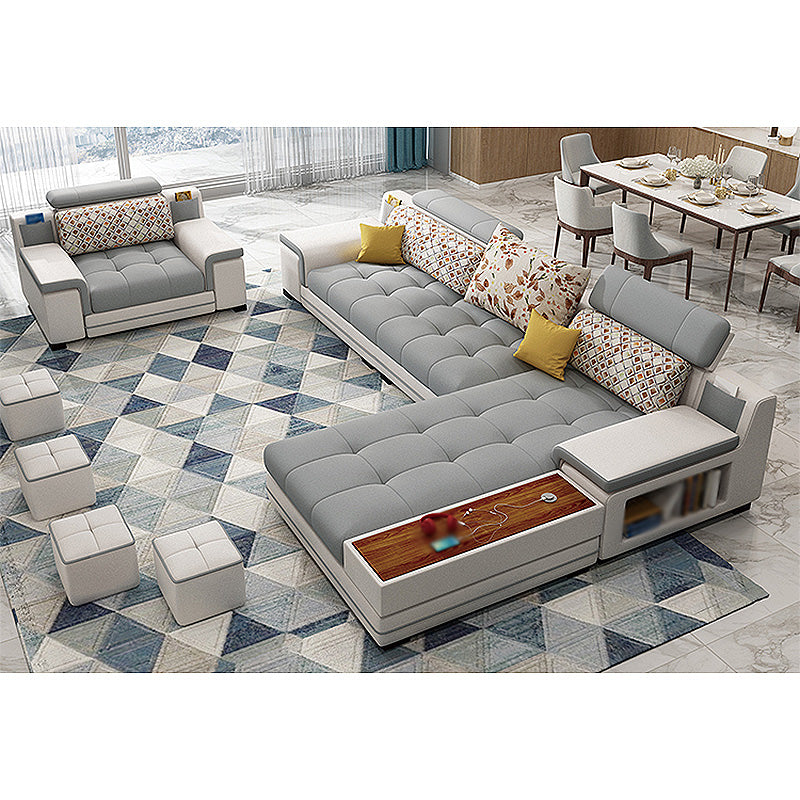 161.42"L X 98.43"W X 35.43"H Pu Cushion Back Sofa Square Arm Sectionals with Storage