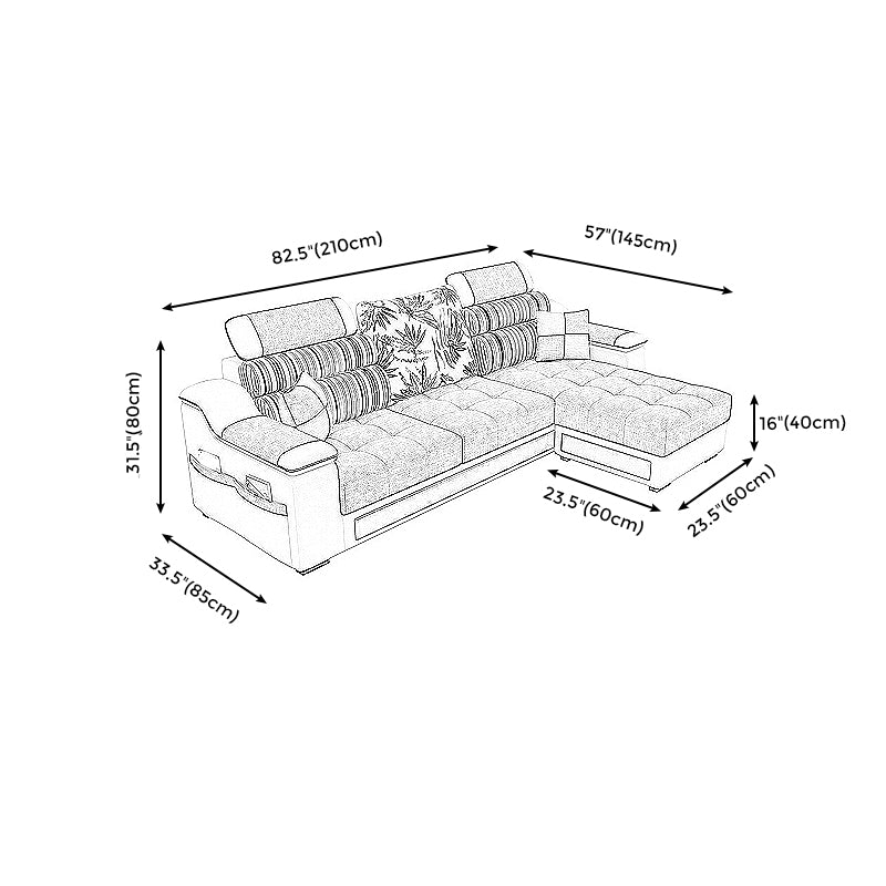 Sloped Arms L-Shape High Back Sofa 106.3"L x 57"W x 35.43"H Sectionals with Storage