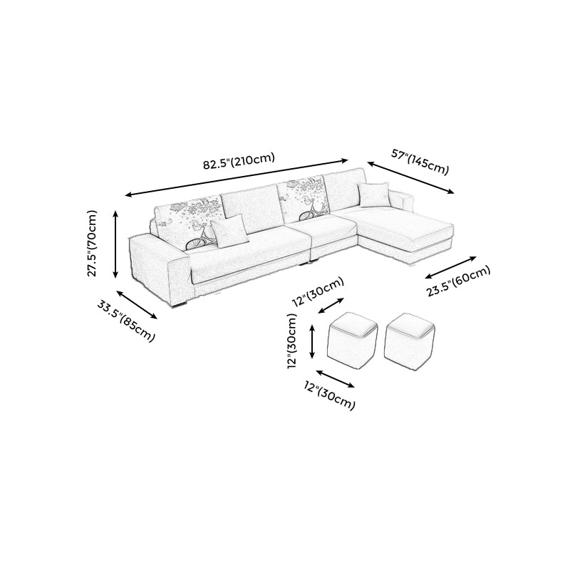 27.56"H Square Arm Sectional Removable Cushions Sofa and Chaise
