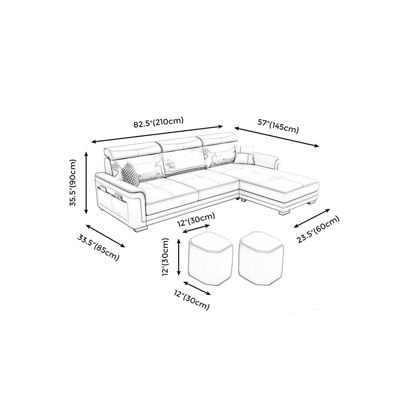 Contemporary Flared Arms Sectional 3-seat Faux Leather Sofa with Ottoman Included