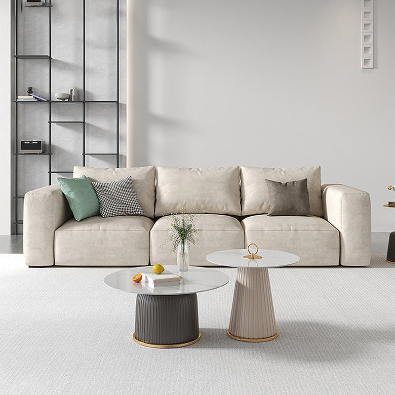 Square Arm Cream Cushion Back Sectional Contemporary Stain-Resistant Sofa