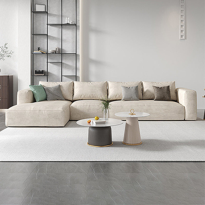Square Arm Cream Cushion Back Sectional Contemporary Stain-Resistant Sofa