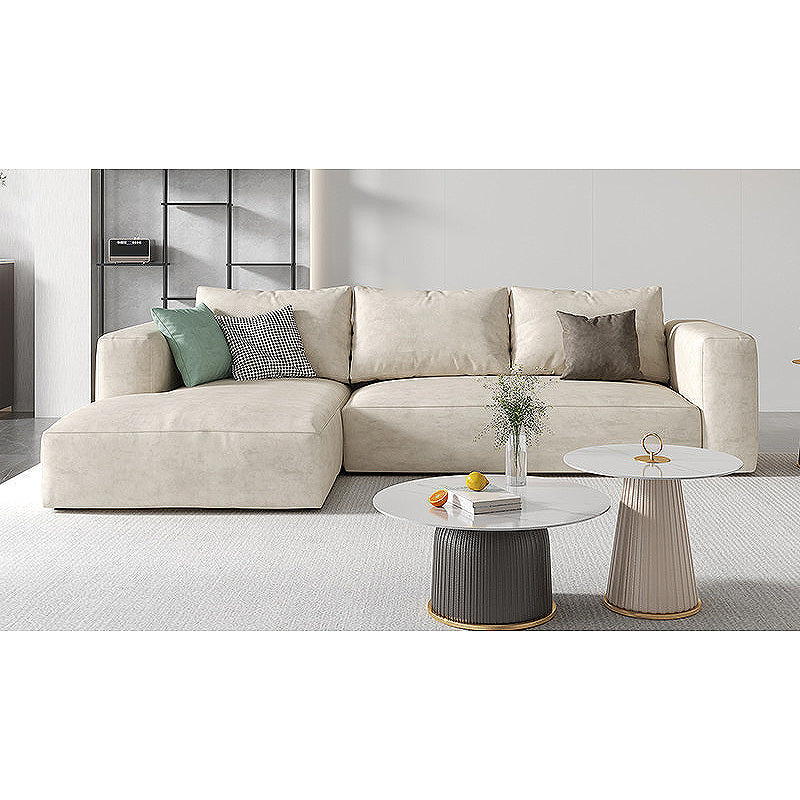 Square Arm Cream Cushion Back Sectional Contemporary Stain-Resistant Sofa