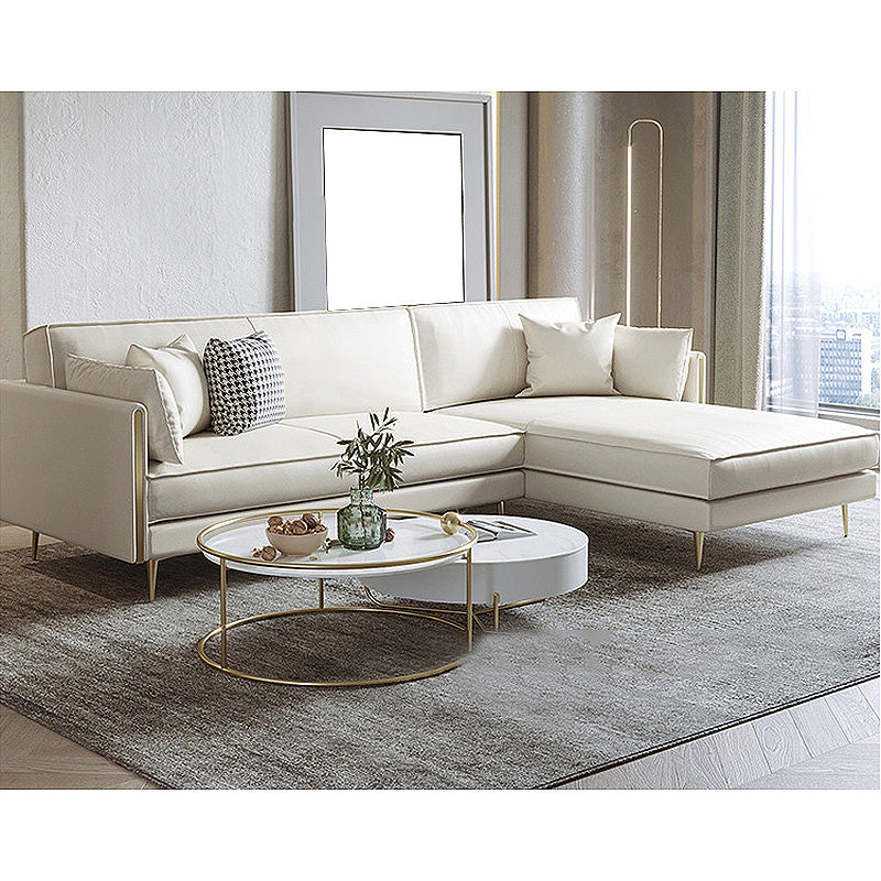 Recessed Arm Beige Cushion Back Sectional Stain-Resistant Genuine Leather Sofa