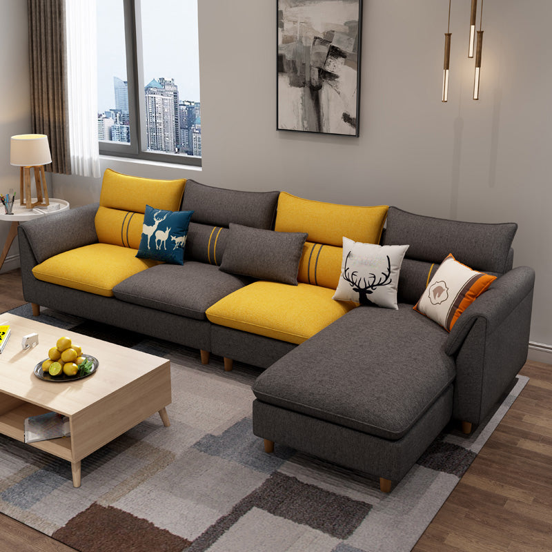 Slipcovered L-Shape Sectionals Removable Cushions Sofa with Ottoman Included