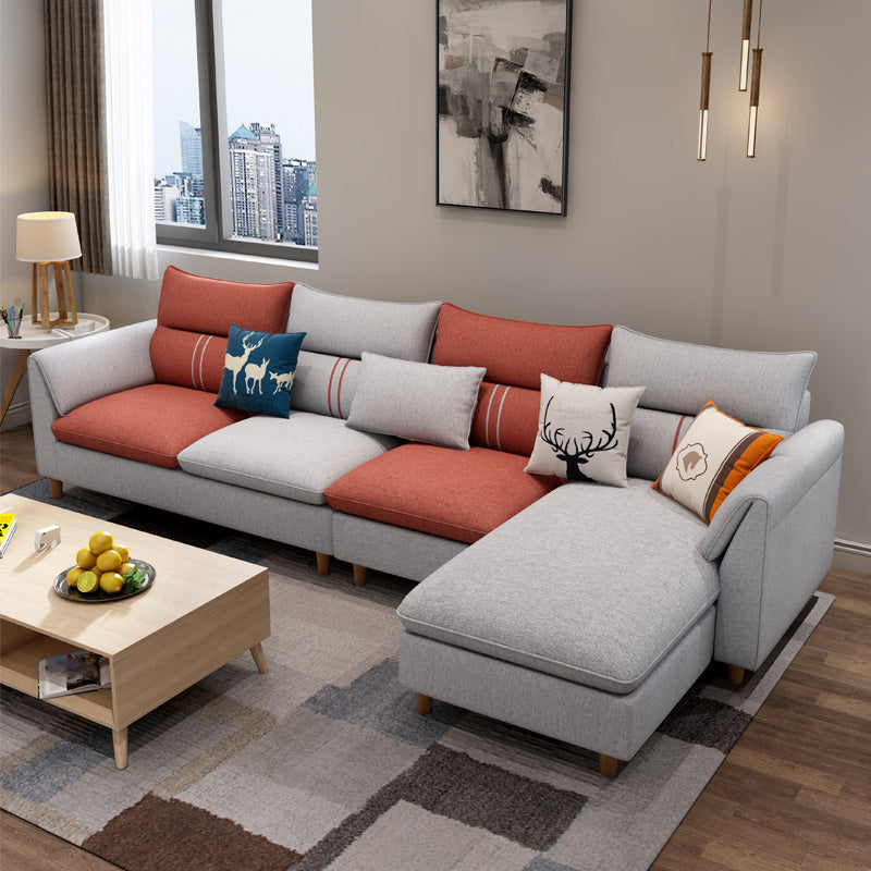 Slipcovered L-Shape Sectionals Removable Cushions Sofa with Ottoman Included