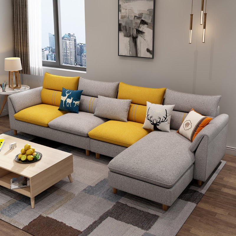 Slipcovered L-Shape Sectionals Removable Cushions Sofa with Ottoman Included