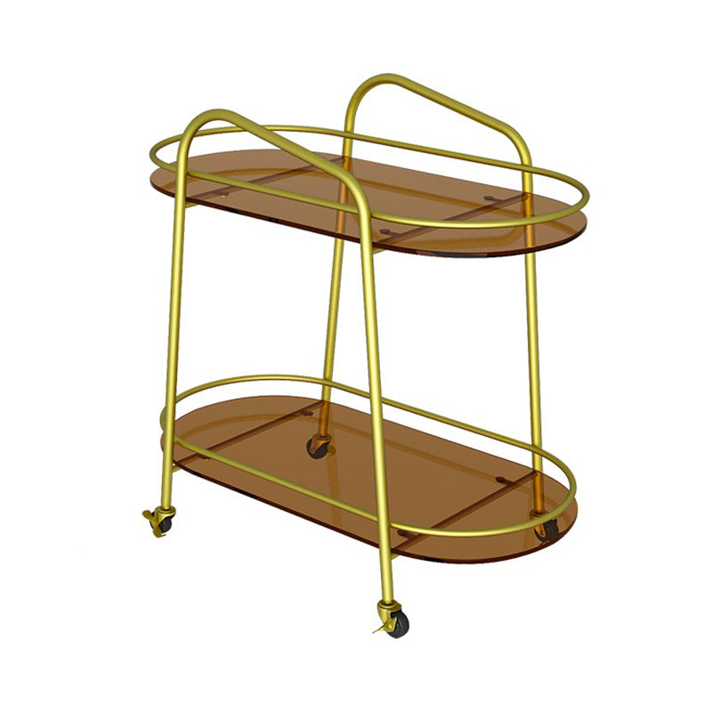 Metal Frame Glass Shelf Etagere Bookshelf with Caster Wheels,25.6"L x 13"W x 27.2"H