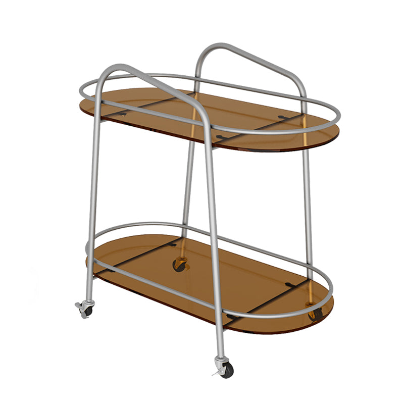 Metal Frame Glass Shelf Etagere Bookshelf with Caster Wheels,25.6"L x 13"W x 27.2"H