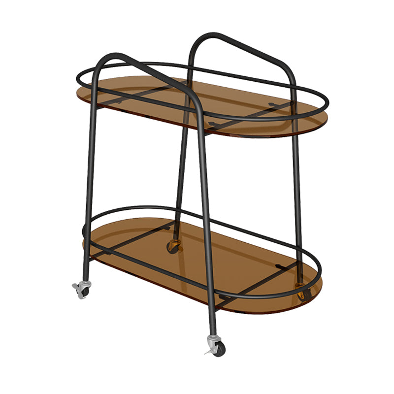 Metal Frame Glass Shelf Etagere Bookshelf with Caster Wheels,25.6"L x 13"W x 27.2"H