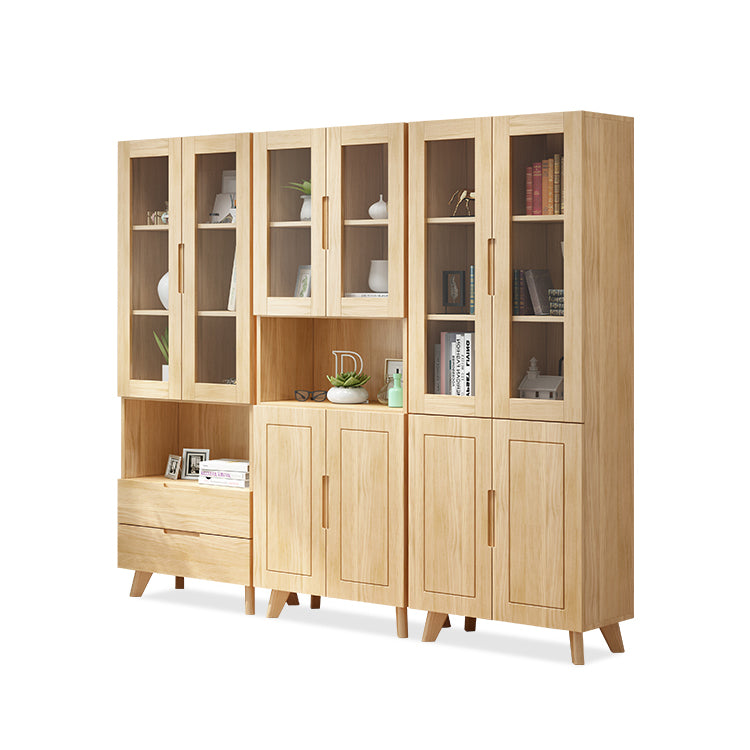 Solid Wood Scandinavian Bookcase Closed Back Bookcase with Door