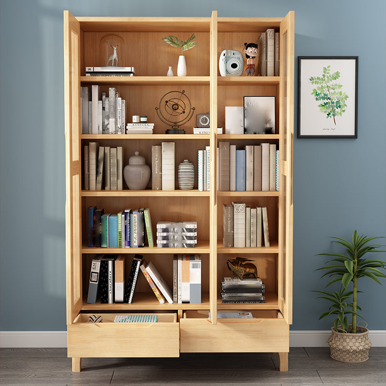 Solid Wood Scandinavian Bookcase Closed Back Bookcase with Door