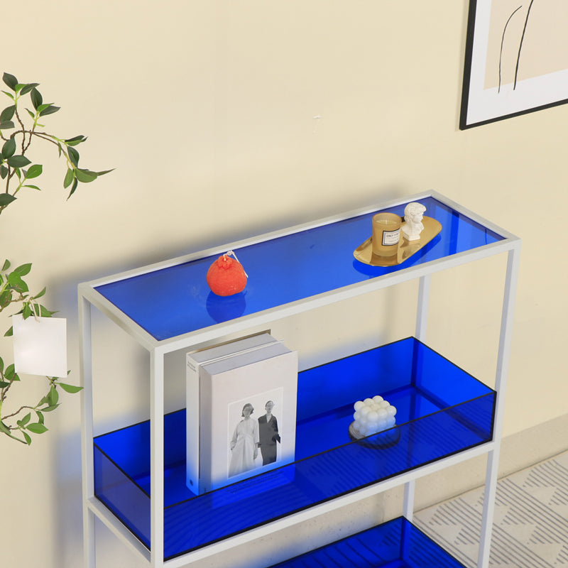 Open Scandinavian Etagere Bookshelf with White Iron Frame Acrylic Shelf