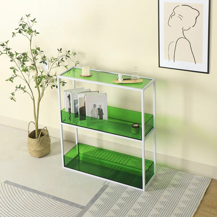 Open Scandinavian Etagere Bookshelf with White Iron Frame Acrylic Shelf