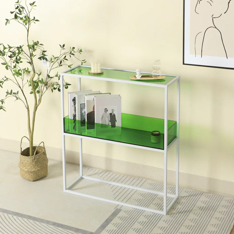Open Scandinavian Etagere Bookshelf with White Iron Frame Acrylic Shelf