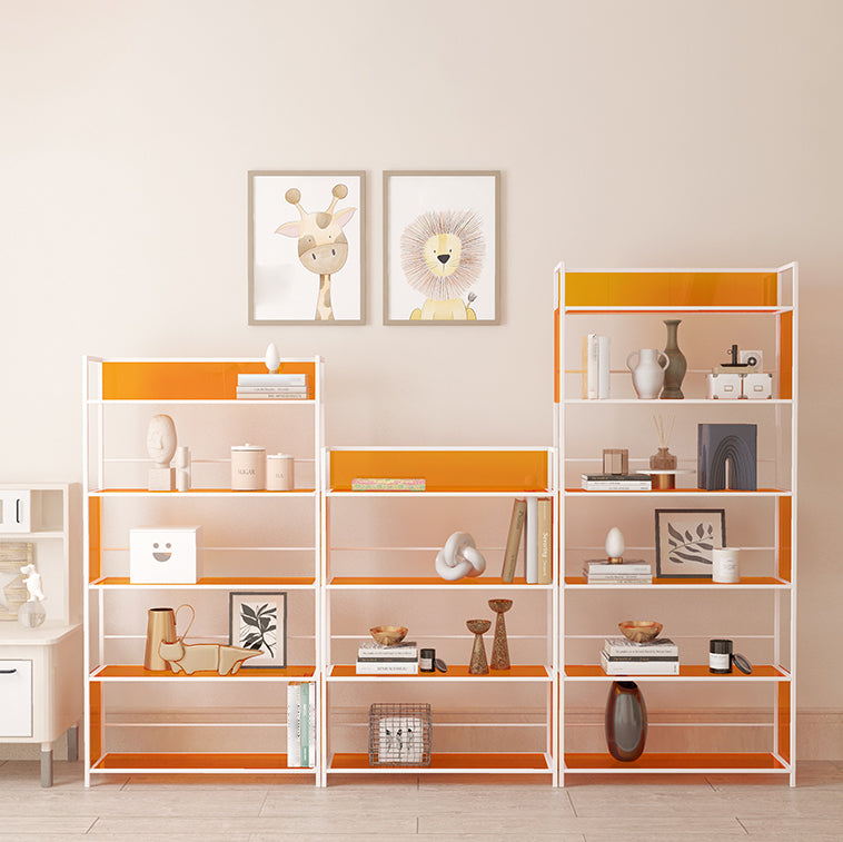 Acrylic Scandinavian Open Etagere Bookshelf with White Iron Frame