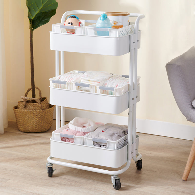 3-Shelf Plastic Geometric Bookcase Contemporary Book Shelf with Wheels