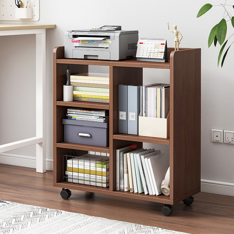Modern Style Bookshelf Wooden Shelf Bookcase with Caster Wheels