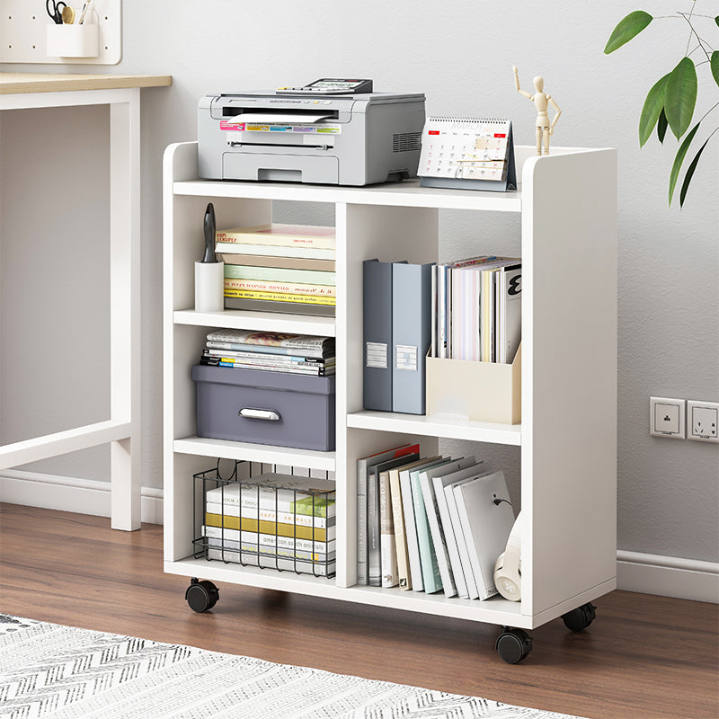 Modern Style Bookshelf Wooden Shelf Bookcase with Caster Wheels