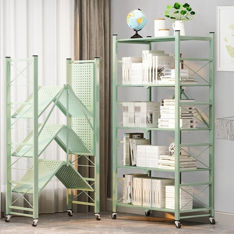 Folding Steel Industrial Etagere Bookshelf Open Bookshelf with Caster Wheels