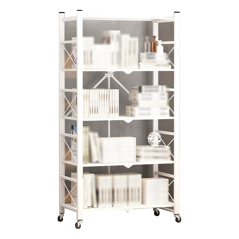 Folding Steel Industrial Etagere Bookshelf Open Bookshelf with Caster Wheels