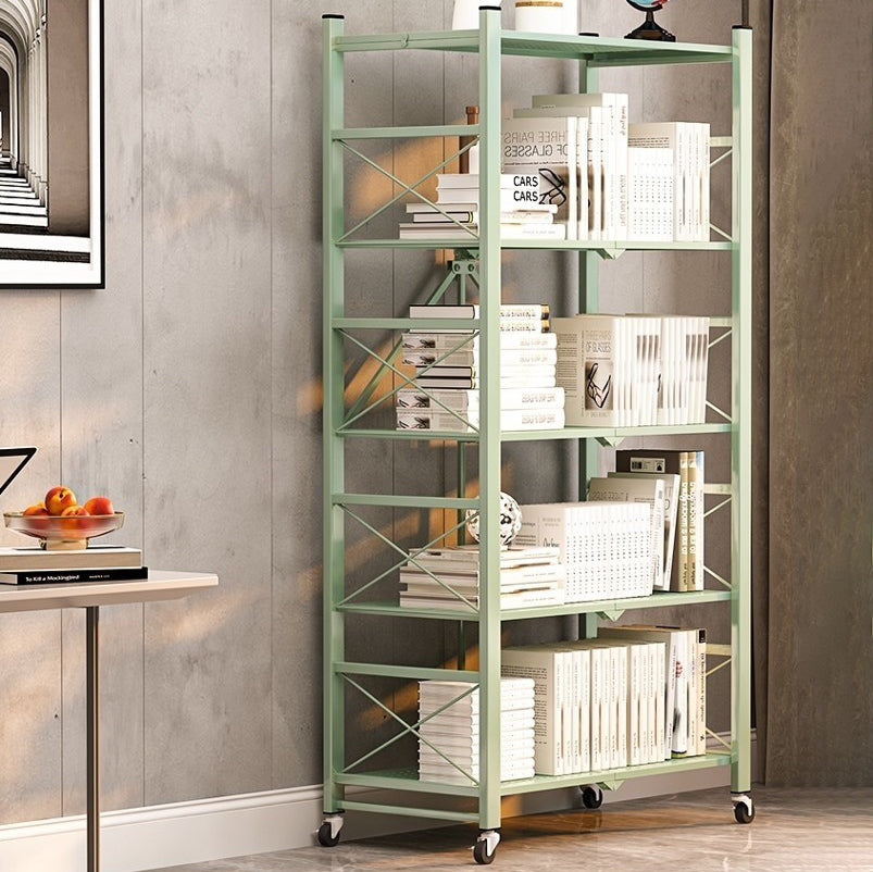 Folding Steel Industrial Etagere Bookshelf Open Bookshelf with Caster Wheels