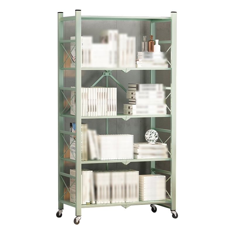 Folding Steel Industrial Etagere Bookshelf Open Bookshelf with Caster Wheels