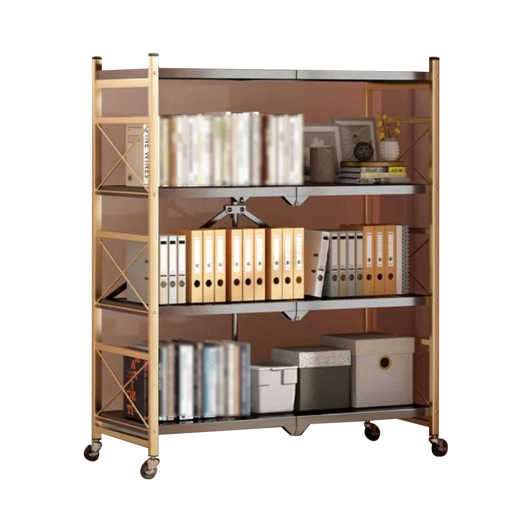 Folding Steel Industrial Etagere Bookshelf Open Bookshelf with Caster Wheels