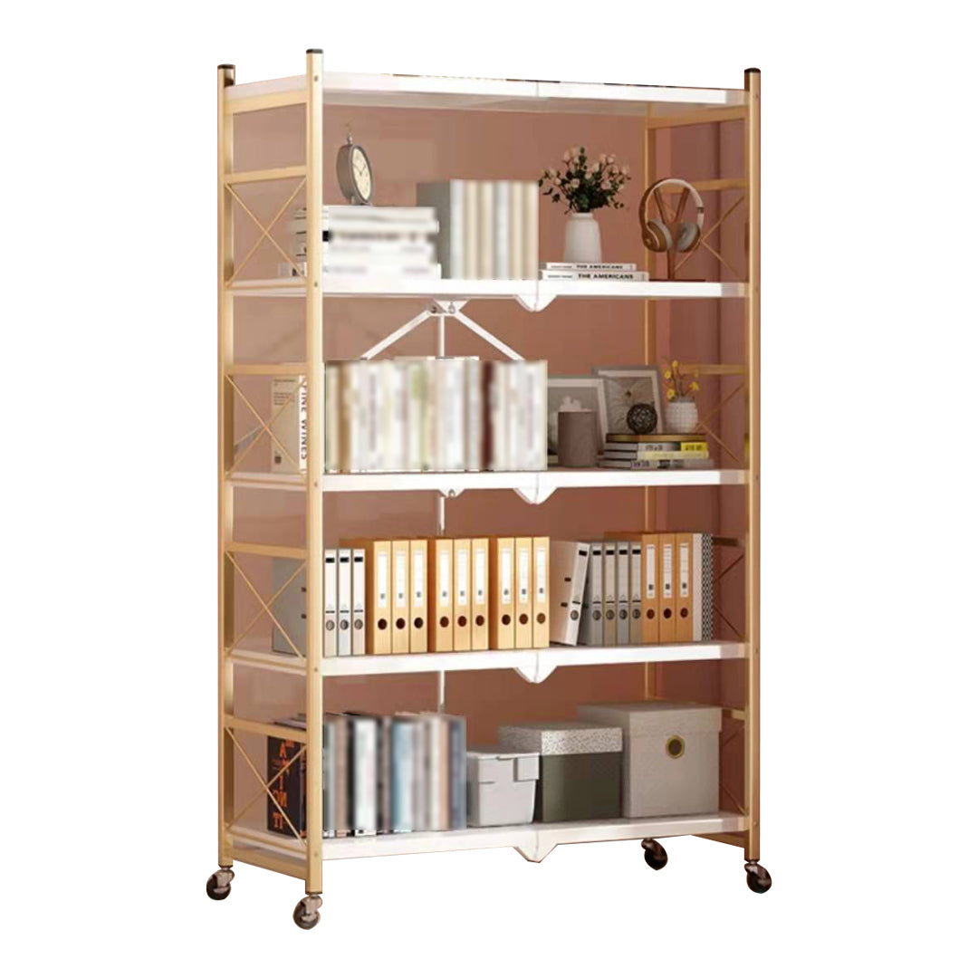 Folding Steel Industrial Etagere Bookshelf Open Bookshelf with Caster Wheels