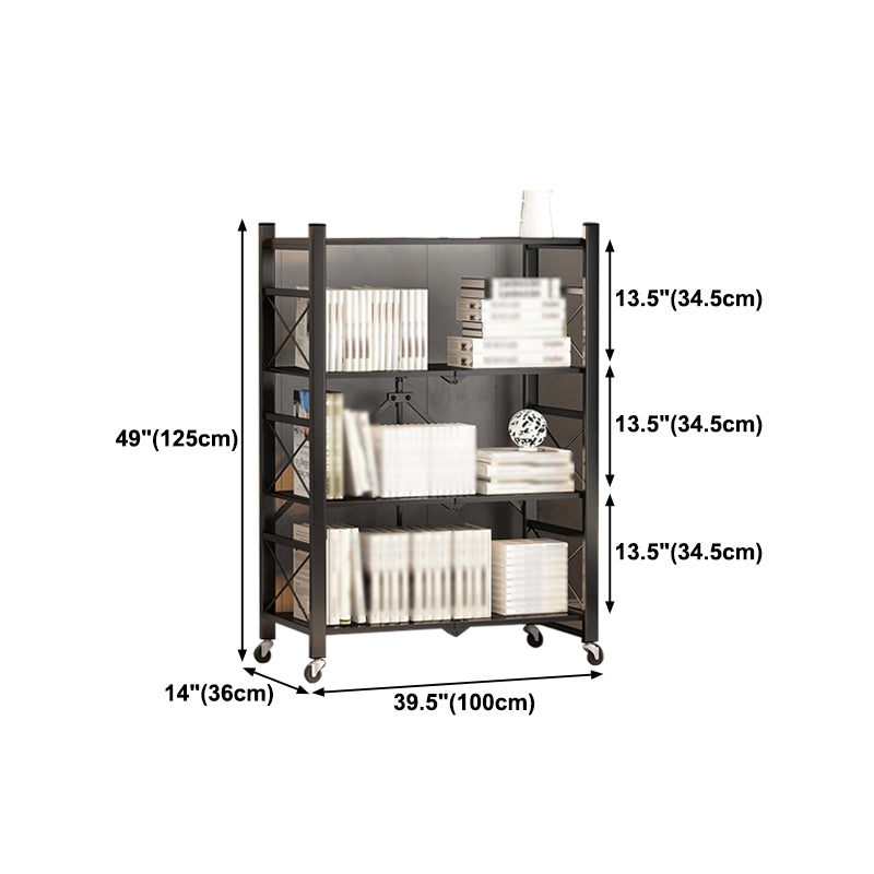 Folding Steel Industrial Etagere Bookshelf Open Bookshelf with Caster Wheels