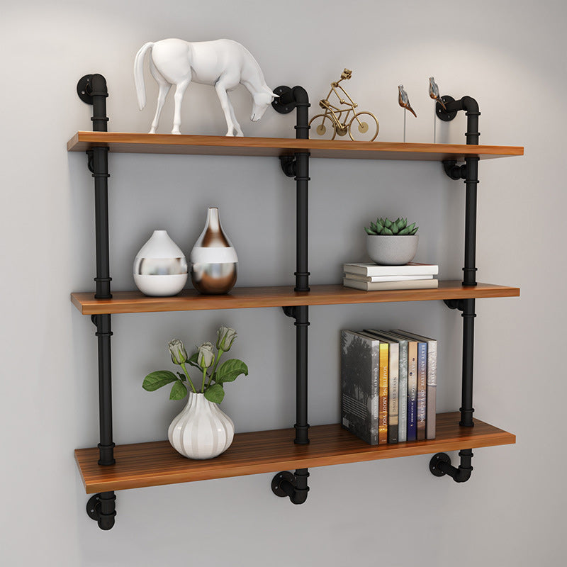 Brown Bookshelf Industrial Style Wall Mounted Bookcase for Home Office