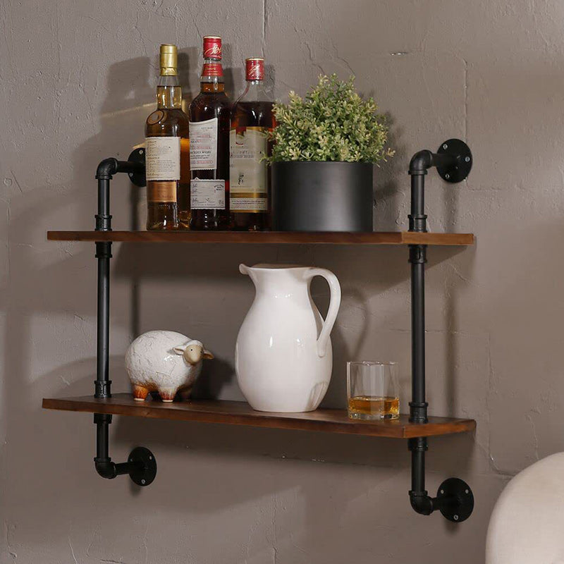 Brown Bookshelf Industrial Style Wall Mounted Bookcase for Home Office