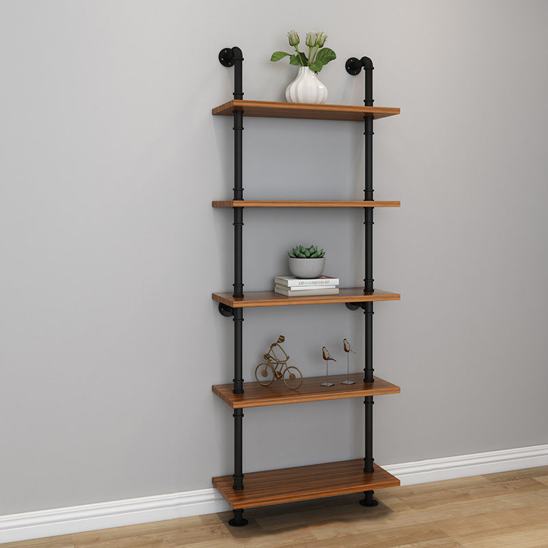 Brown Bookshelf Industrial Style Wall Mounted Bookcase for Home Office
