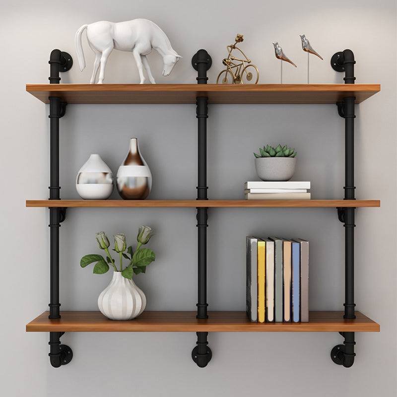 Brown Bookshelf Industrial Style Wall Mounted Bookcase for Home Office