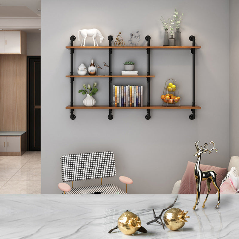 Brown Bookshelf Industrial Style Wall Mounted Bookcase for Home Office