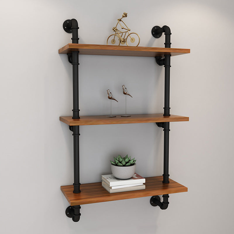 Brown Bookshelf Industrial Style Wall Mounted Bookcase for Home Office
