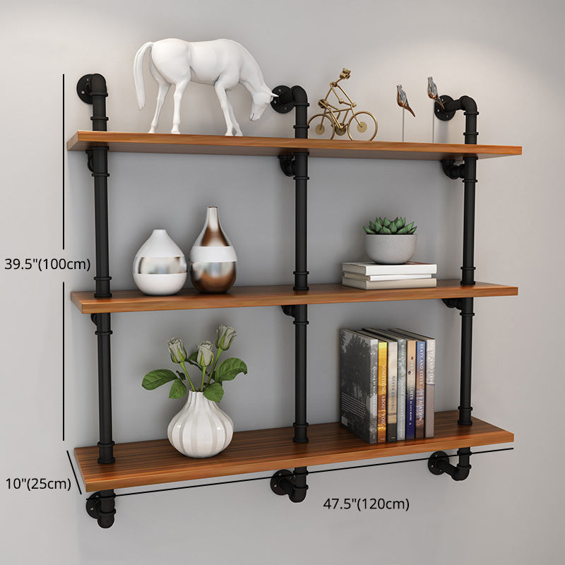 Brown Bookshelf Industrial Style Wall Mounted Bookcase for Home Office