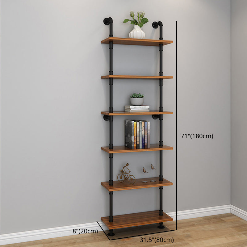 Brown Bookshelf Industrial Style Wall Mounted Bookcase for Home Office