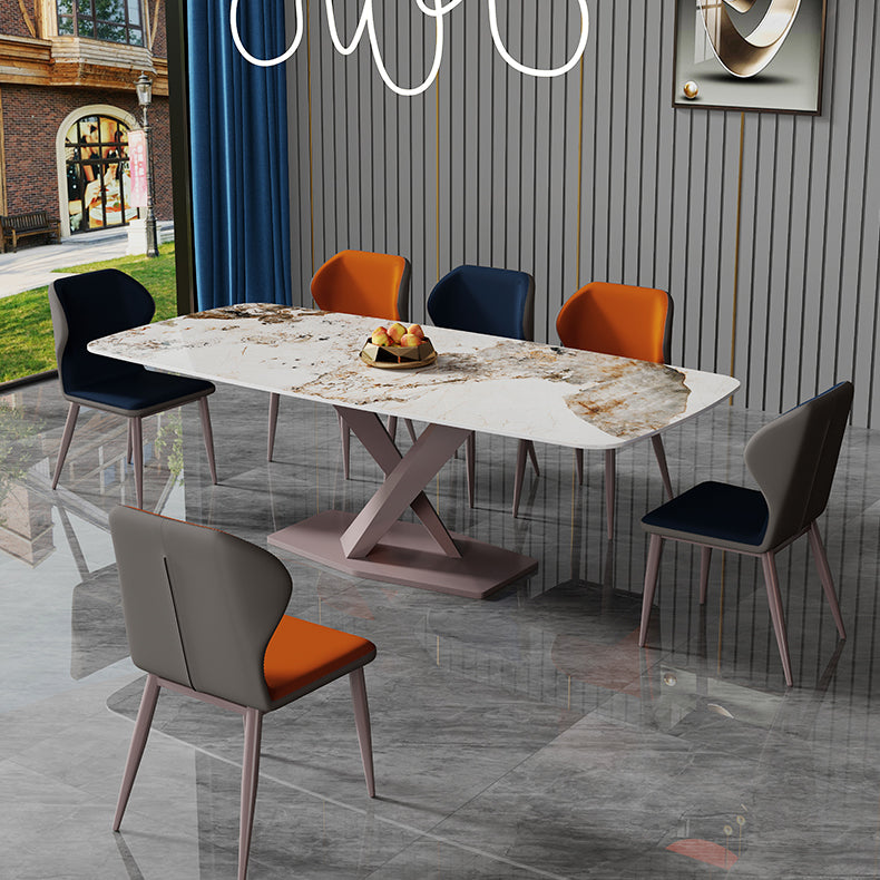 Nordic Glam Rectangle Sintered Stone Dining Table Set 1/4/5/6/7 Pieces Dining Set