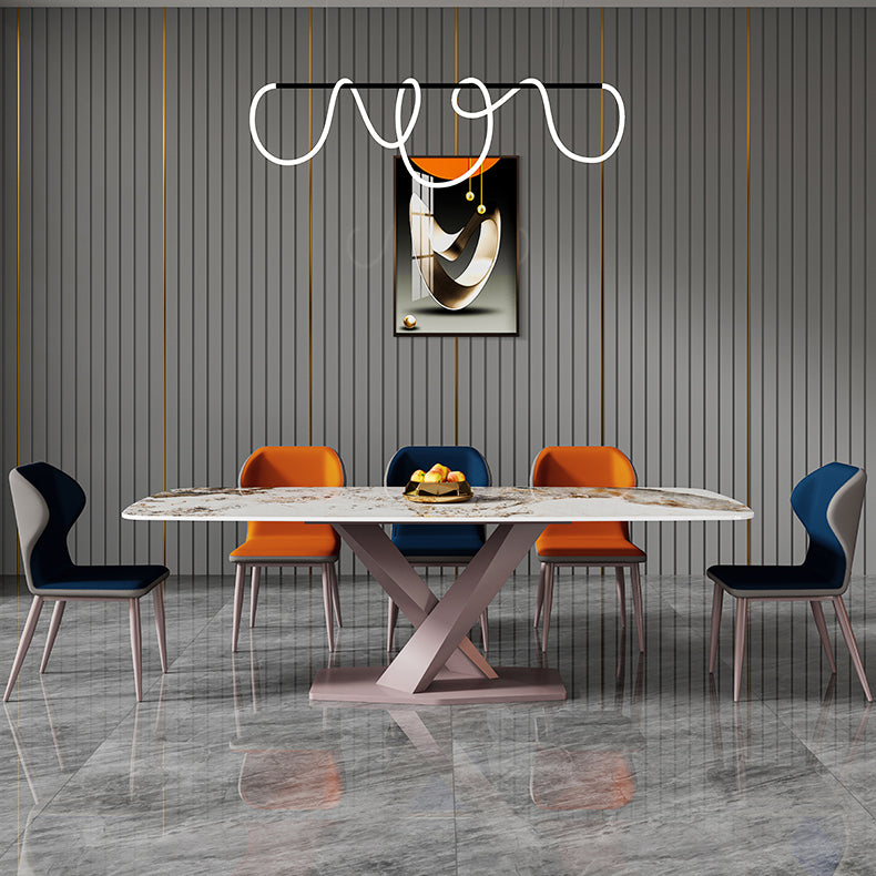 Nordic Glam Rectangle Sintered Stone Dining Table Set 1/4/5/6/7 Pieces Dining Set