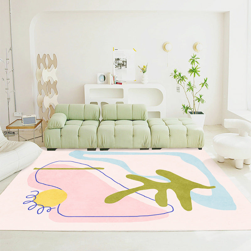 Abstract Pattern Living Room Rug Color Block Carpet Polyester Washable Area Rug