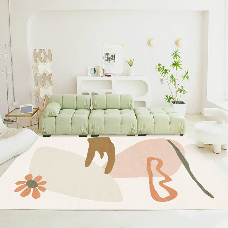 Abstract Pattern Living Room Rug Color Block Carpet Polyester Washable Area Rug