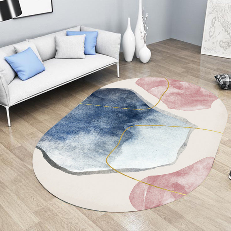 Modern Geometric Soft Rug Rectangle Dark Color Loom Rug for Bedroom