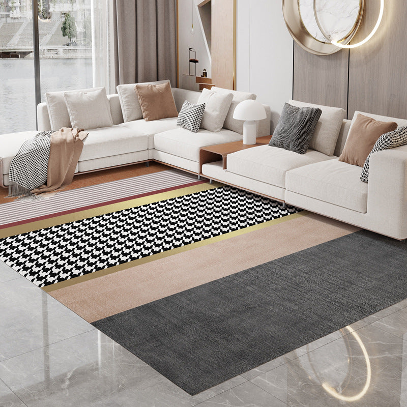 Modern Geometric Soft Rug Rectangle Dark Color Loom Rug for Bedroom