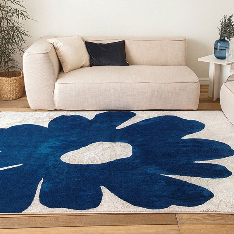 Flower Pattern Soft Rug Rectangle Polyester Loom Rug for Bedroom